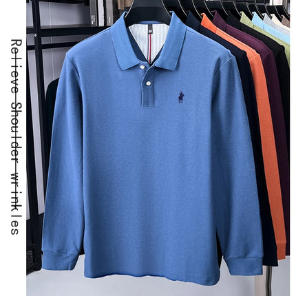 100% pure cotton luxury men's long-sleeve polo shirt designer brand Paul pony embroidery soft comfort spring autumn casual T-shirt