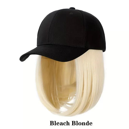 Baseball Cap With Wigs 12 Inch Short Straight Bob  Adjustable Hat Wgs Glueless synthetic Wig Cap With Extensions