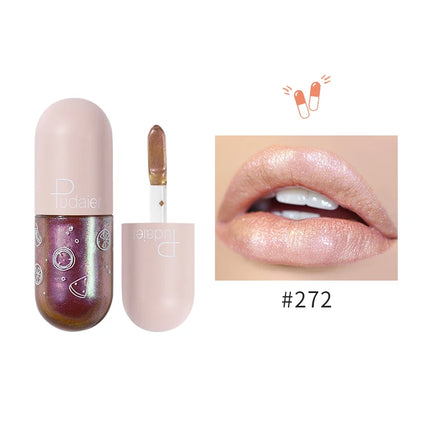 Pudaier mini capsule lip glaze, non-stick and non-fading lip gloss, mirror-finished moisturizing lip gloss