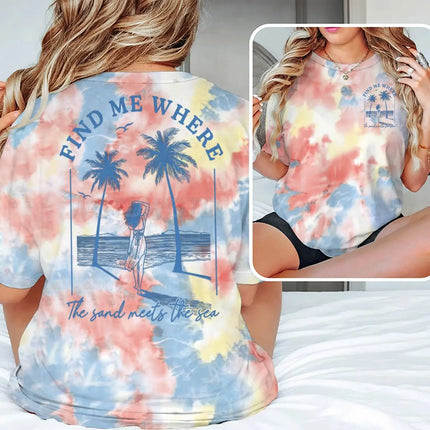 "Find Me Where The Sand Meets The Sea" T-shirts Women Vintage Ocean Beach Series Casual Short Sleeve Y2K Tops Summer Tshirts