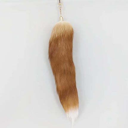 natural fox fur tail keychain furry 2024 chic y2k  beautiful accessory length 40 cm Car Keychains For Women