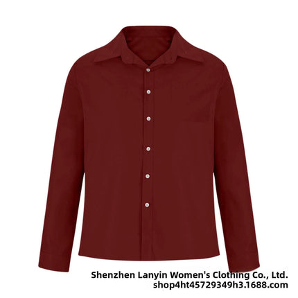 Long Sleeve Collared Men's Shirt Business Commute Style Polyester Fabric Machine Washable Spring Autumn Collection 2025