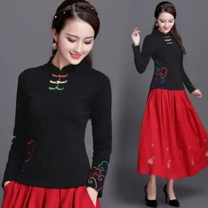 Ethnic Style Streetwear Fashion Casual Women's Clothing Shirts for Women Vintage Clothes T-shirt Y2k Top Women's Clothes Embroidery