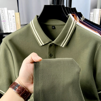 100% pure cotton summer men's polo short sleeve T-shirt business casual breathable cozy delicate popular stylish embroidered top