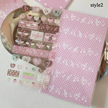 DIY Cute Cartoon INS Strawberry Glitter Sticker Stationery Decorative Stickers Musical Note Sticker Journal Sticker