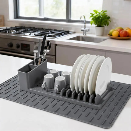 Foldable Non-slip Dish Drying Mat Multipurpose Silicone Tableware Drying Rack Storage Holder Anti-scald Coaster Kitchen Utensils