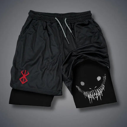 Summer Men Shorts Funny Graphic Print Running Fitness Gym Training Sport Shorts Quick Dry Workout Jogging Double Deck Shorts Man