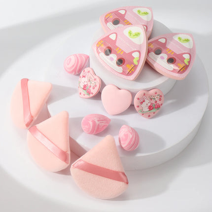 Rice Ball Cat 12-Piece Set, Expands When Exposed to Water, Dual-Use for Wet and Dry, Makeup Sponge Suitable for All Skin Types