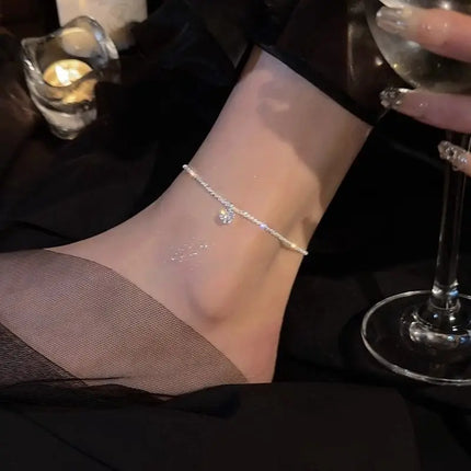 Exquisite Sparkling Silver Color Zircon Anklet for Women Elegant Simple Metal Beach Anklet Foot Chain Jewelry Birthday Gift