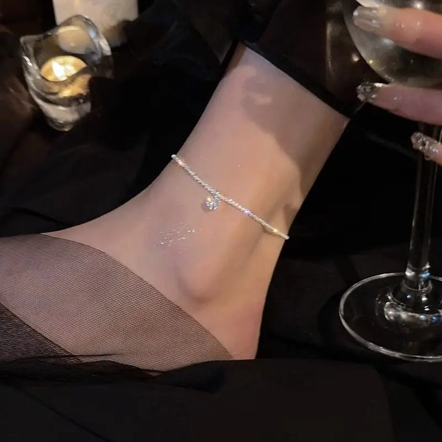 Exquisite Sparkling Silver Color Zircon Anklet for Women Elegant Simple Metal Beach Anklet Foot Chain Jewelry Birthday Gift
