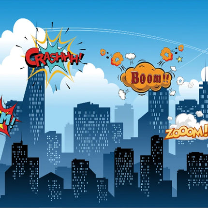 Superhero Baby Shower Birthday Backdrop City Building Super Hero Party Photography Background Photo Studio Custom Name Banner