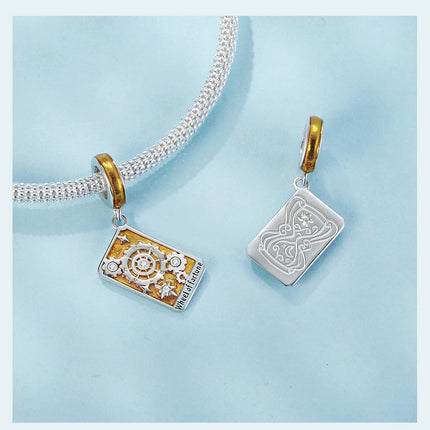 WOSTU 925 Sterling Silver Colorful Tarot Cards Charm Pendent Magic Star Moon Sun Lover Bead Fit DIY Bracelet Necklace Women Gift