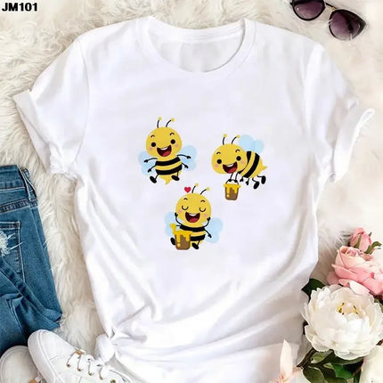 Summer Kawaii Funny Little Bee Print Kids T-shirt Harajuku Children Clothing Tees Cotton Fashion Girls Boys Short Sleeve T-shirt