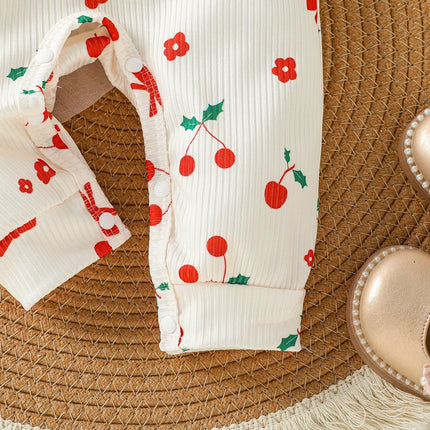 2025 Cute Baby Girls Rompers Long Sleeve Outwear Newborn InfantPrint Cherry Jumpsuits Two Pieces Spring Autumn For 0-1Y