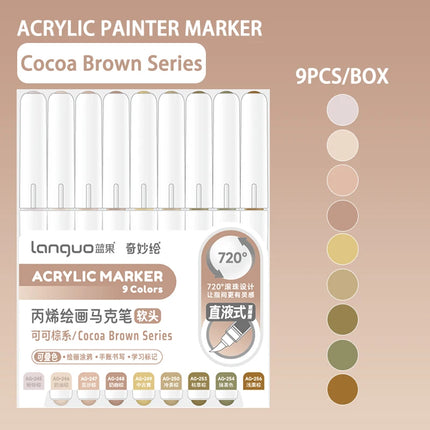 Languo 9pcs/box Soft Brush Acrylic Marker Pen Set，DIY Hand Drawn,Paint Art Markers pens,Student Graffiti Acrylic Paint Pens,M720