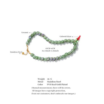 Vacation Fashion Green Ceramic Beads Chain Chilli Drop Handmade Necklace Stylish Unique Tarnish Resistant Trending Jewelry