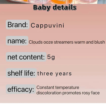 Cappuvini Cloudy Glow Temperature-changing Blush - Korean-inspired Gel Formula with Fine Shimmer for a Smooth, Radiant Finish