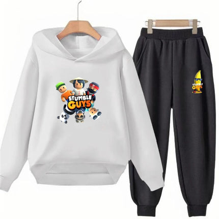 Children Black Stumble Guys Hoodie Sports Print Pullover 3-12Yrs Coat Sweatshirt+Pants Boys Girls Toddler Clothes Leisure Set