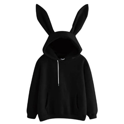 2025 Autumn Winter Women Hoodies Kawaii Rabbit Ears Fashion Hoody Casual Loose Solid Color Warm Sweatshirt Hoodies For Women
