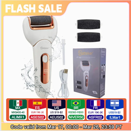 Hatteker Electric digital display Foot File Dead Skin Heel Callus Remover Peel Feet grooming tool Care Grinding Machine Pedicure