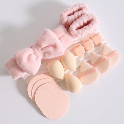 15 件套 Cosmetic Puff Makeup Sponge Blender Beauty Egg Foundation Sponges Puff Wash Face Headband Wristband Make up Accessories