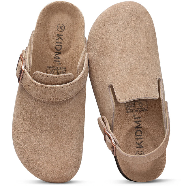 Pallene New Suede Women Clogs With Adjustable Strap Cork Footbed Leather Mules Slippers Unisex Outdoor Comfortable Potato Shoes