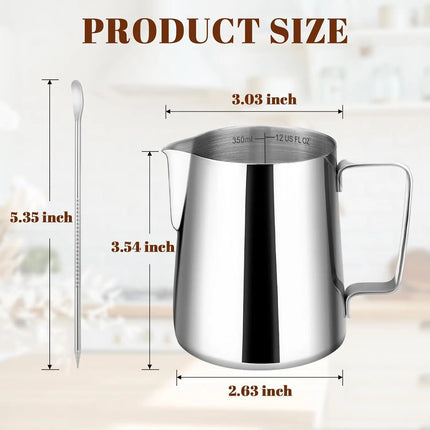 12oz Thickened Stainless Steel Coffee Latte Art Pitcher Scale Pointed Spout Milk Frothing Jug Barista Professional Coffee Tool