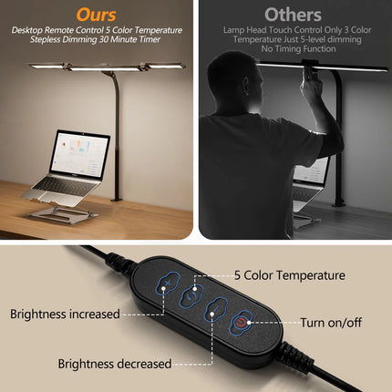 2-Headed LED Desk Lamp for Office Home Eye-Caring Architect Lamp with Clamp USB 3 Color Flexible Adjustable Lighting Table Lamp