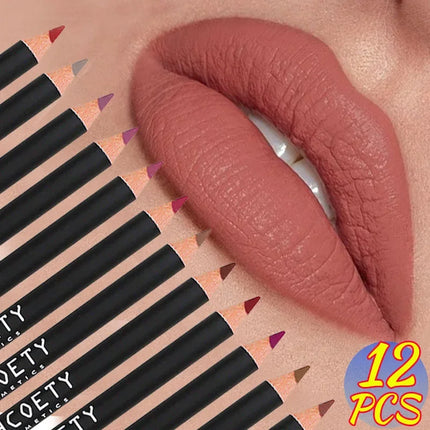 12Pcs/set Matte Lip Liner Pen Colorful Lasting Lip Liner Contour Tint Lipstick Tattoo Non-stick Cup Moisturizing Makeup Cosmetic