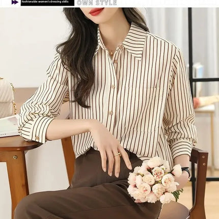 Women's Striped Shirt Casual Long Sleeve Fashion Outerwear Korean Style Spring Autumn New Arrival Elegant French Feel Top