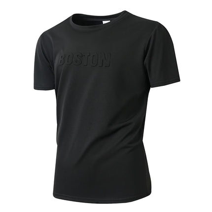 Men Embossed Letter Short Sleeve T Shirt Soft Stretch Regular Fit Versatile Daily Street Vacation Leisure Summer Casual Tops