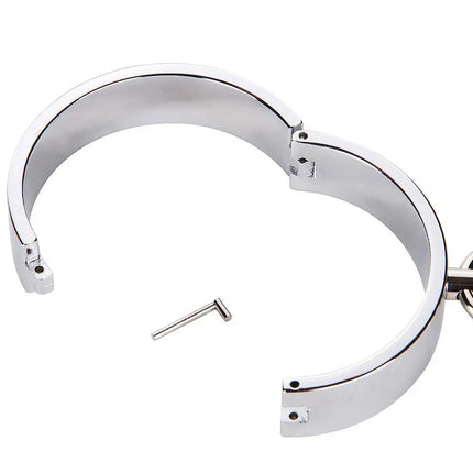 Metal Handcuffs Wrist Ankle Cuffs Locking Neck Collar Posturte Slave Bondage SM Spreader Bar Shackles Adult Sex Toys Men Women