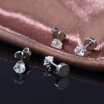 3-8mm Small Black Silver Color Earrings Stone CZ Crystal Ear Studs Surgical Steel Cubic Zirconia Helix Earring Women Accessories