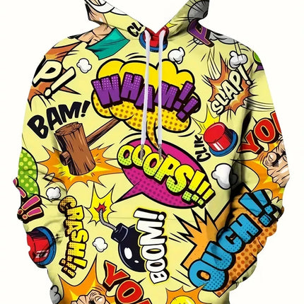 Colorful Cartoon Pattern Hoodies For Men Fun Letter 3D Printed Sweatshirts Autumn New Casual Long Sleeves Pullover Unisex Tops