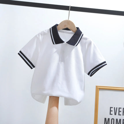 Children's polo shirt, short sleeved, elementary school uniform, summer, middle-aged, adult size, white collar T-shirt, school o