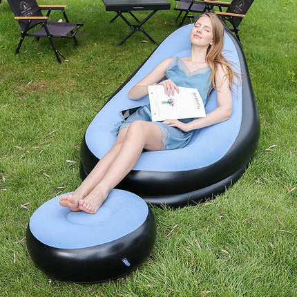 Lazy Couch Sofas Inflatable Chair Foldable Recliner Outdoor Sofa Bed Footstool Portable Folding Air Bed Lunch Lounge Chair Set