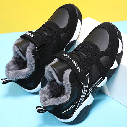 Kids' Sneakers Winter Plush Warm Leather Comfortable Tennis Shoes Casual Outdoor Sports Comfortable Tennis Shoes for Children