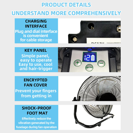 Battery Operated Solar Fan, Home or Outdoor Dual-use Portable Fan, Battery Can Running 6-12 Hours, with USB Output For Phone