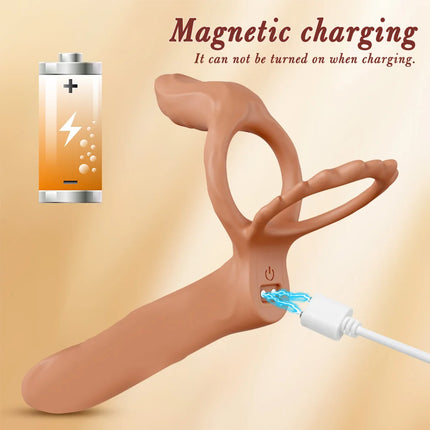 Double Penetration Vibrator for Couple Penis Ring  Semen Cock Ring Penis Enlargement Delayed Vibrating Sex Toys for Men Adult