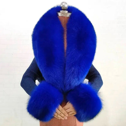Winter Natural Fox Fur Scarf And Cuff Set Women Jacket Fur Collar Authentic Neck Warm Scarves Luxury Fluffy Fox Fur Shawl