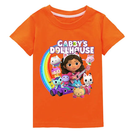 Gabby's Dollhouse Funny Anime Theme Summer Boys and Girls Cotton Fashion Cartoon Short Sleeve Casual T-shirt O-neck Short Sleeve