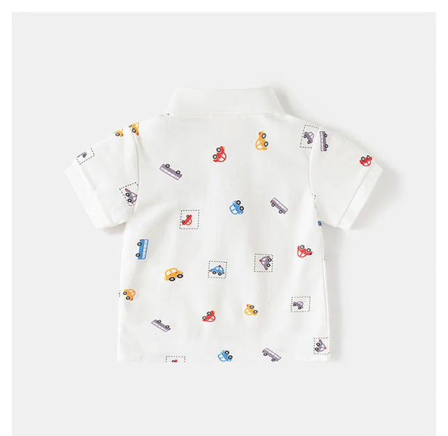 New Summer Kids Polo Shirt 2-6T Cartoon Car Boys T-shirt Korean Version Thin Girls Lapel Tee Children Clothes Tops