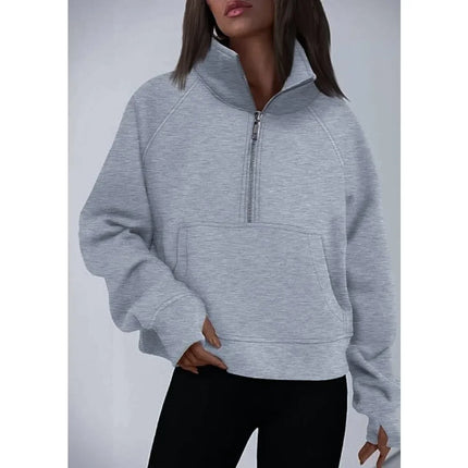 Autumn and winter women's long-sleeved top with a half-zipper loose design, casual long-sleeved sporty versatile sweatshirt