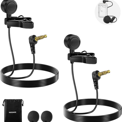 NEEWER ø9.7mm Lavalier Microphone (2 Pack), 3.5mm TRS Clip On Lapel Wired Omnidirectional Condenser Lav Mic with 1.5m Cable