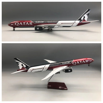 47CM 777-300 Qatar Airways Airplane Model Toy Resin Replica Plane Model with Landing Gear Wheels Light(Touch or Sound Control)