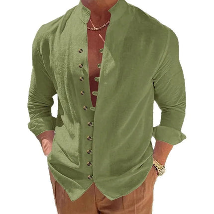 Men's Cotton Linen Shirt Men's Casual Loose Fit Long Sleeve Vintage Retro Button Down Shirt Hawaiian Beach Shirt