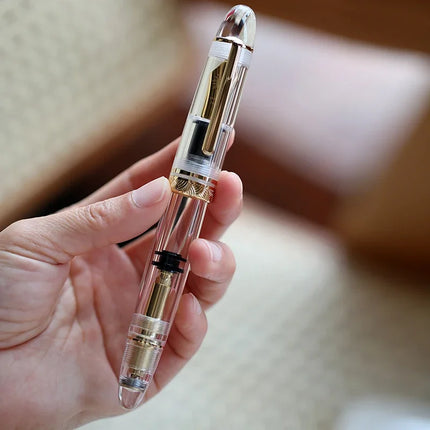 Smooth MAJOHN P140 NO.8 F/M Nib Acrylic Piston Huge Transparent Fountain Pen Ebonite Feed Large Capacity Ink Writing Luxury Pen