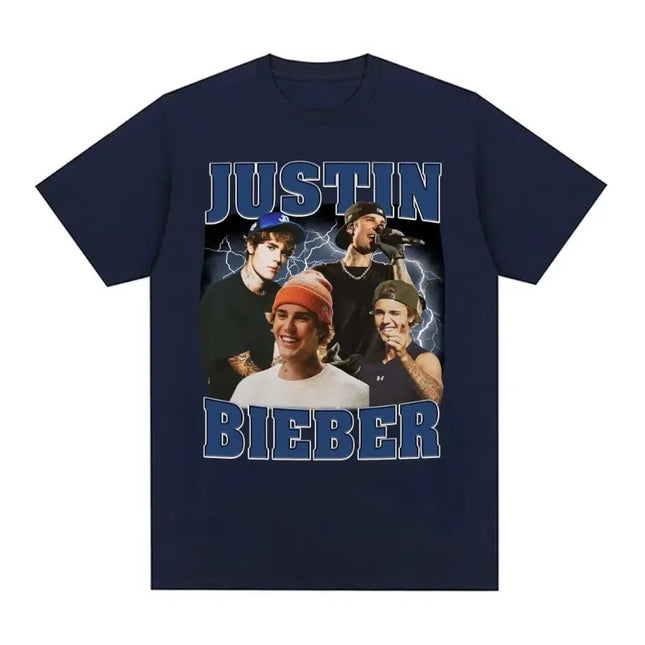 Rap Singer Justin Bieber 2025 Tour Pattern T-shirt for Men and Women Harajuku Fashion Pop Music Casual Short Sleeved T-shirt