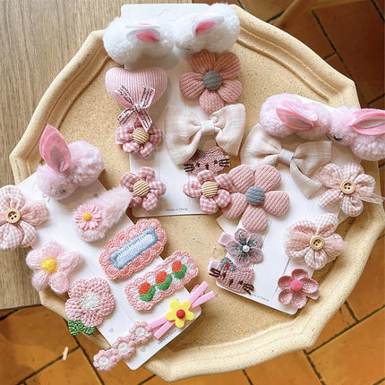 9Pcs/Set Kids Plush Hair Clips Cute Rabbit Children Side Clip Cartoon Baby Barrettes Winter Headdress Bow Flower Girls Hairpins