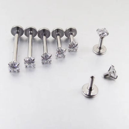 2PC Labret Tragus Stud Earrings 16G Surgical Stainless Steel CZ Crystal Monroe Helix Cartilage Conch Medusa Lip Body Piercing